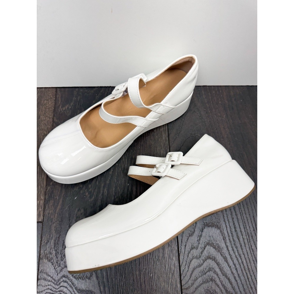 Women's White Platform Shoes Double Buckle Mary Jane Wedge Y2K Goth Punk Size 9